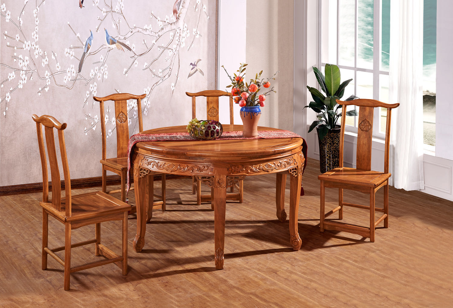香樟木圆桌 独角 餐椅